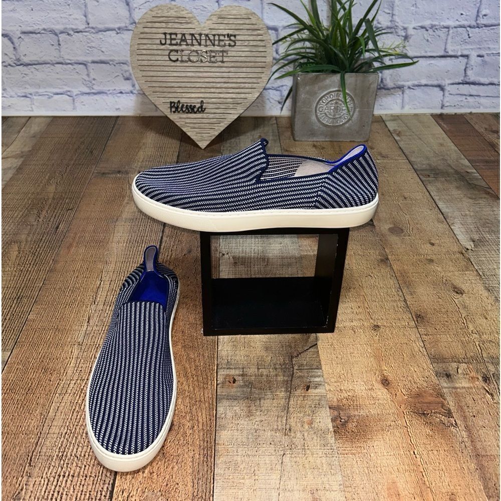 Rothys Riviera Pinstripe Shoes Womens 11.5 Blue Stripe Slip On Casual Retired